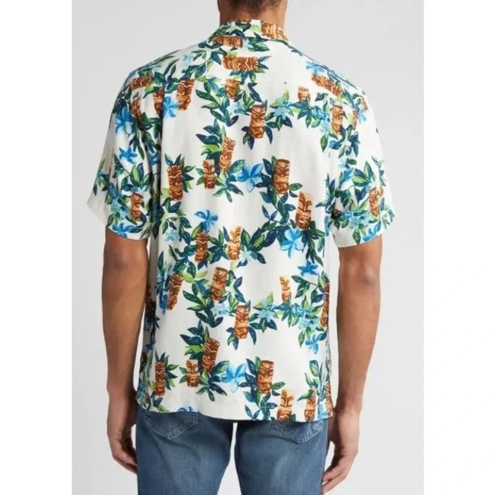 Tommy Tommy Bahama Men's Tiki Tumble Silk Camp Shirt Size XL Cream Multicolor